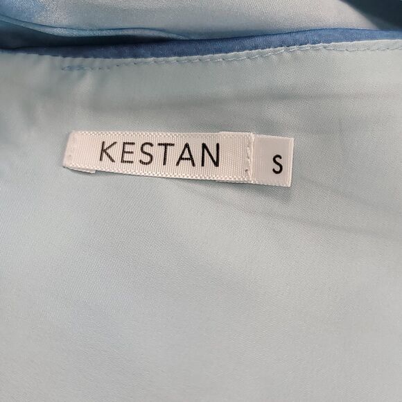 Kestan Halter Dress Small Blue Marble Print Satin Lightweight Beachy Resort - Picture 2 of 8